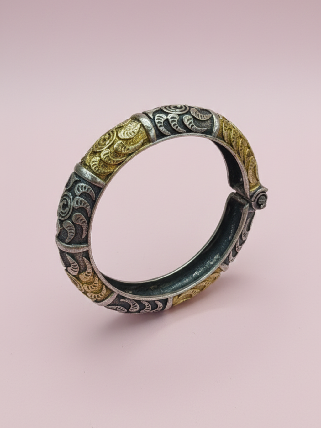 Gul E Jaipur Brass Gold-plated Oxidised Bangle
