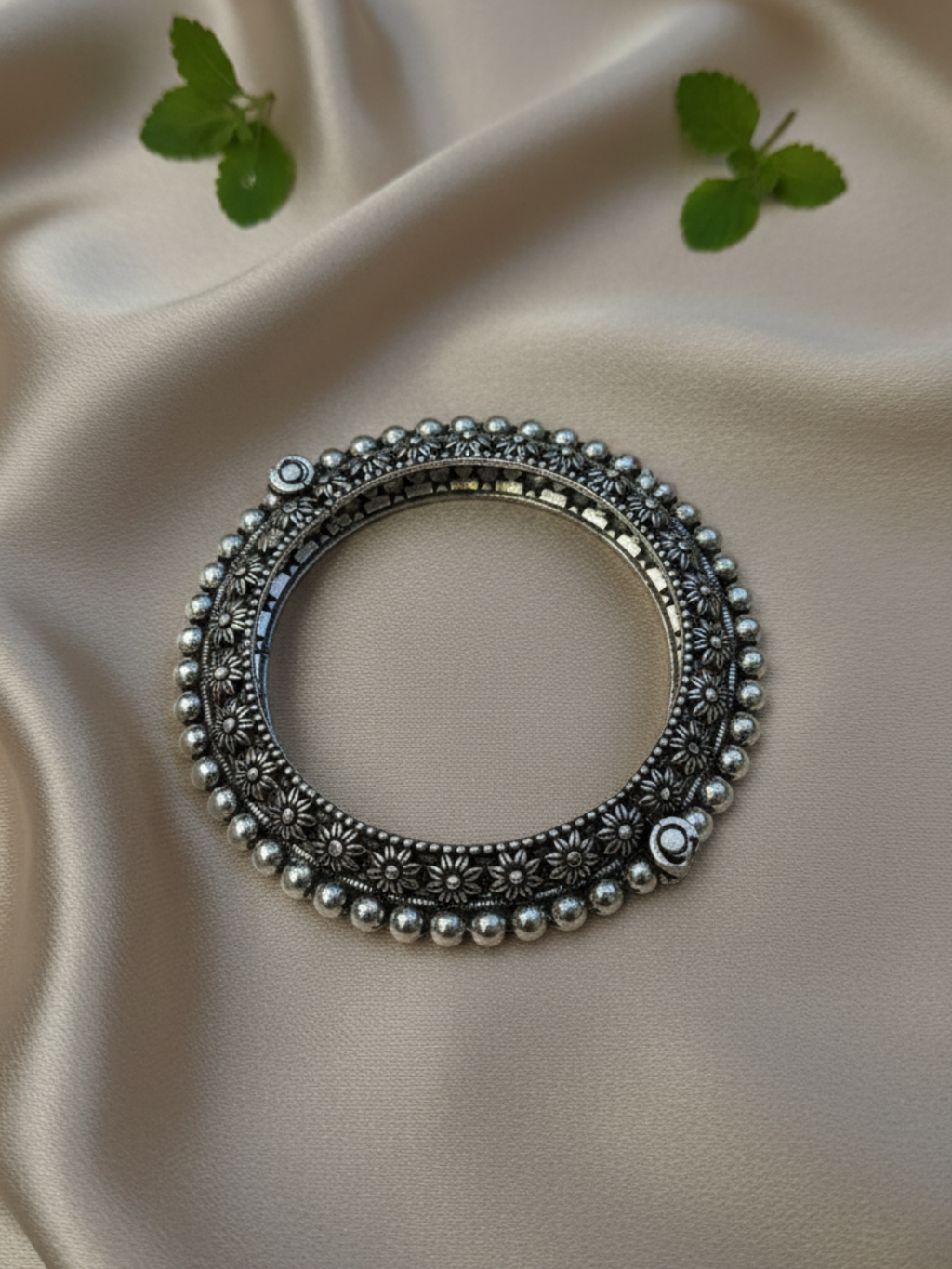 Gul E Jaipur Brass Black Silver Vintage Bangle
