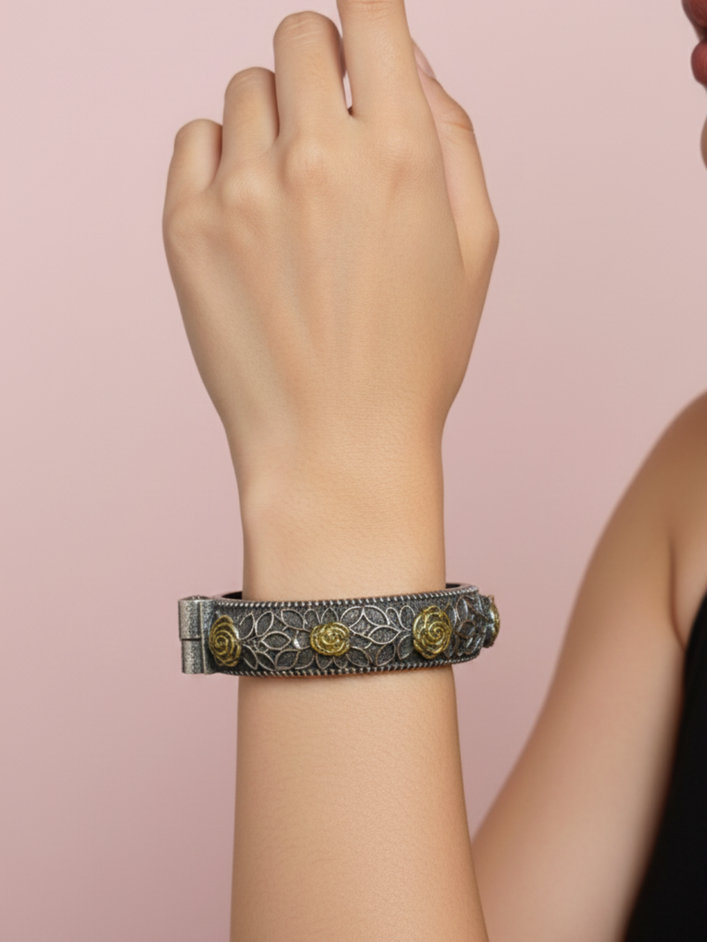 Gul E Jaipur Brass Black Silver Oxidised Tranding Oxidised Bangle Kada