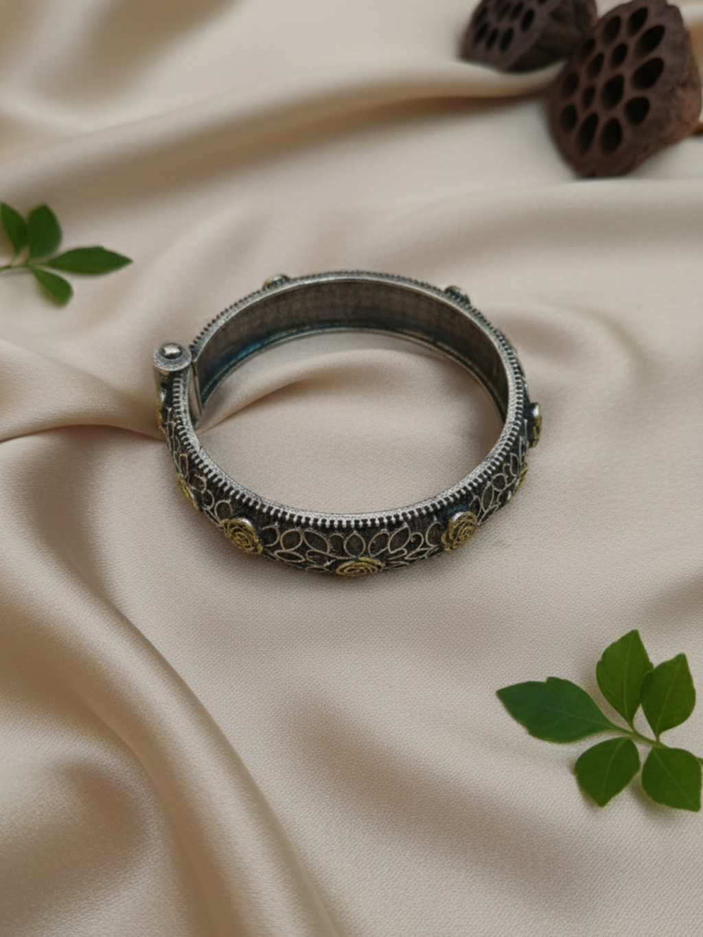 Gul E Jaipur Brass Black Silver Oxidised Tranding Oxidised Bangle Kada