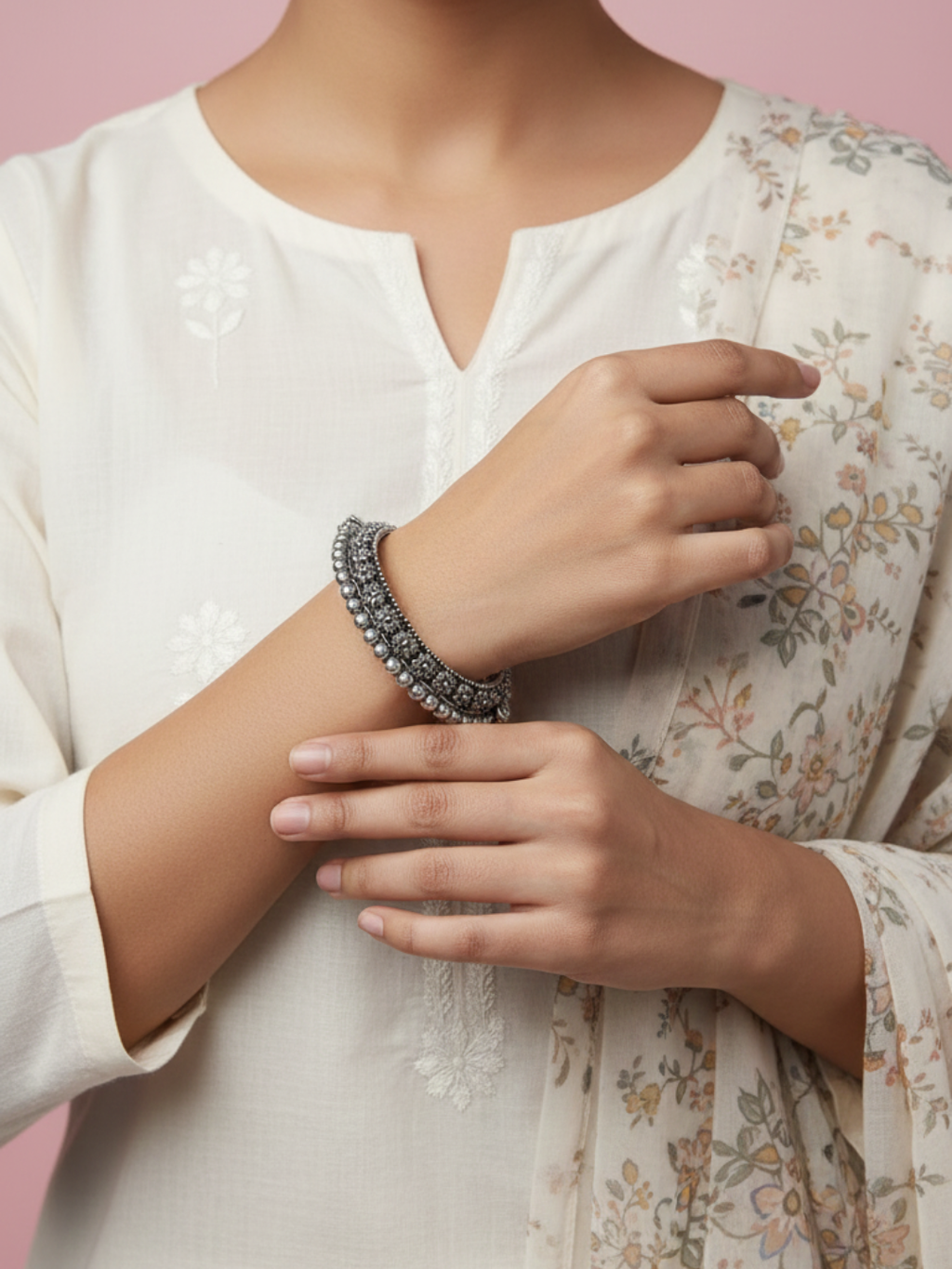 Gul E Jaipur Brass Black Silver Vintage Bangle