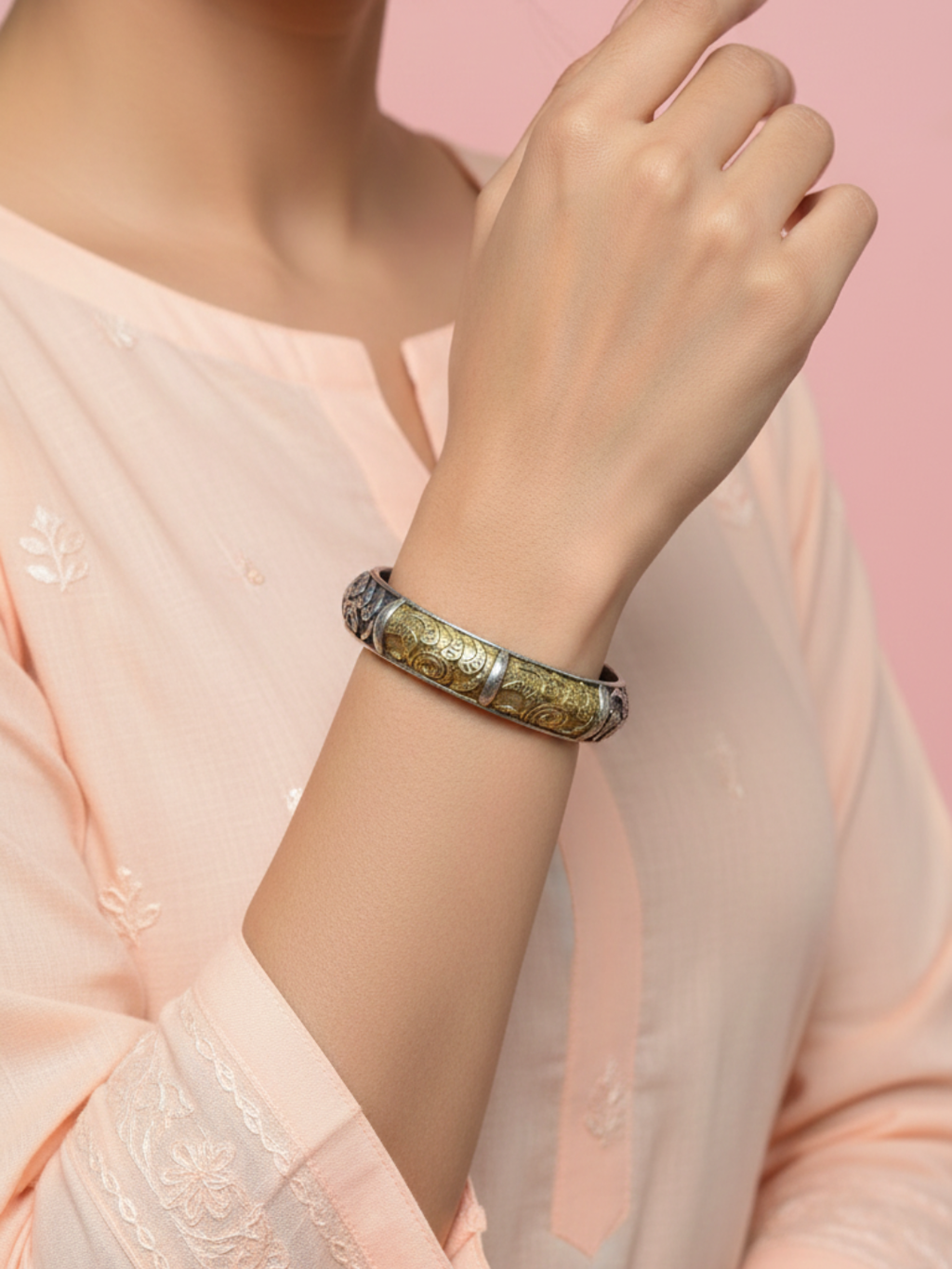 Gul E Jaipur Brass Gold-plated Oxidised Bangle
