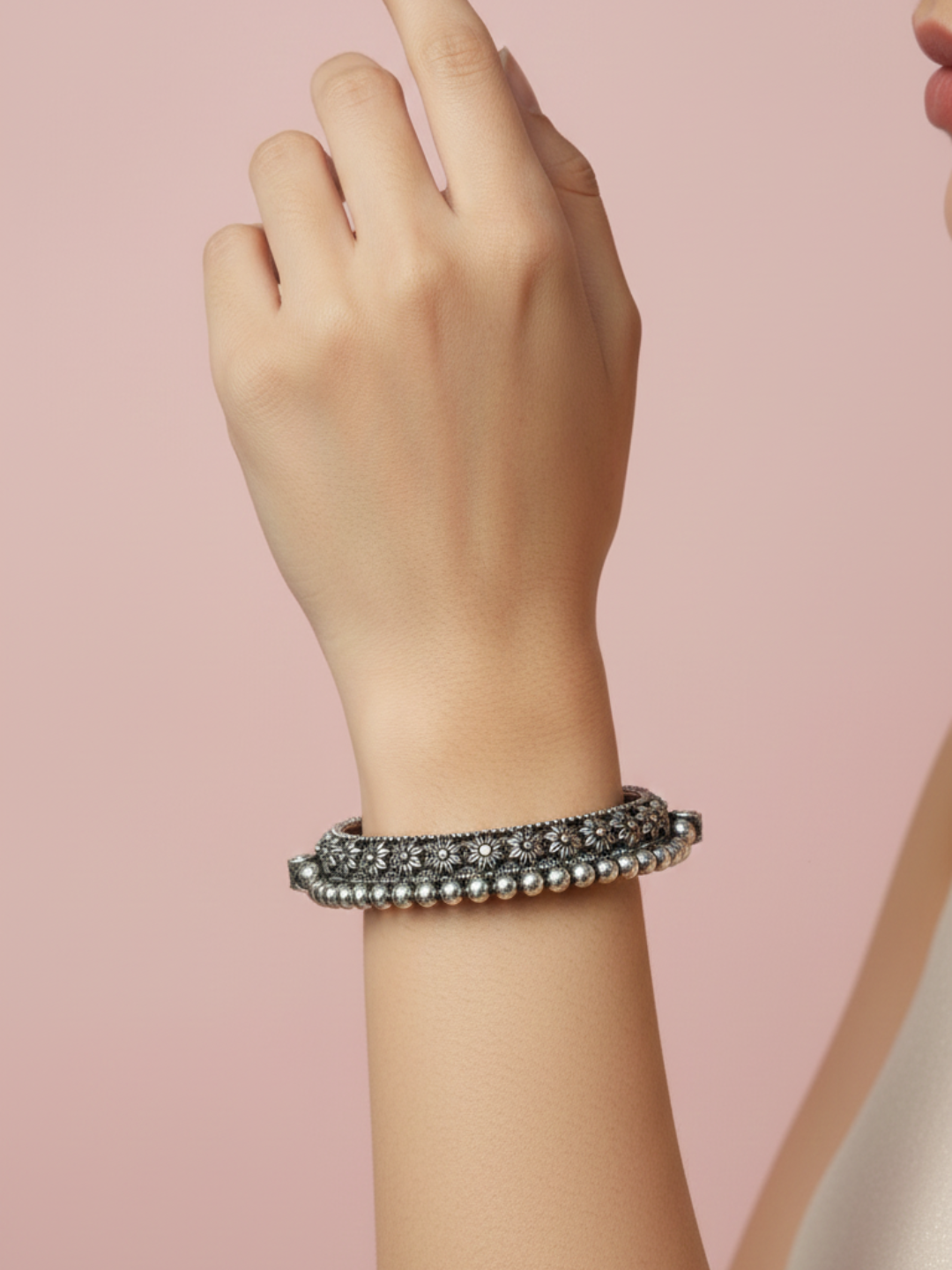 Gul E Jaipur Brass Black Silver Vintage Bangle