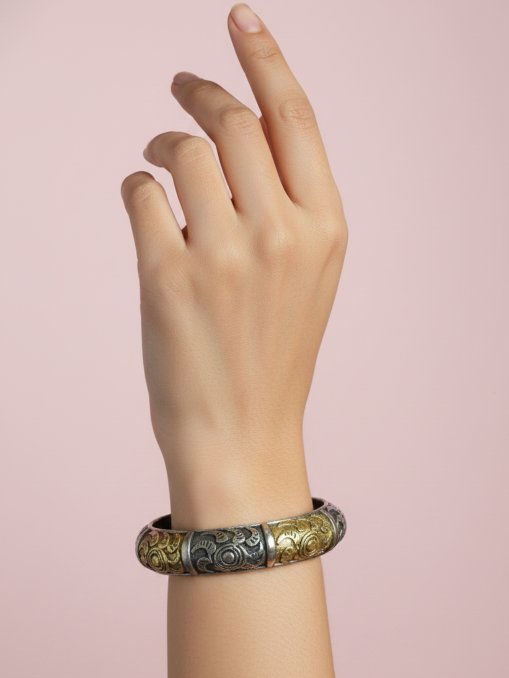 Gul E Jaipur Brass Gold-plated Oxidised Bangle
