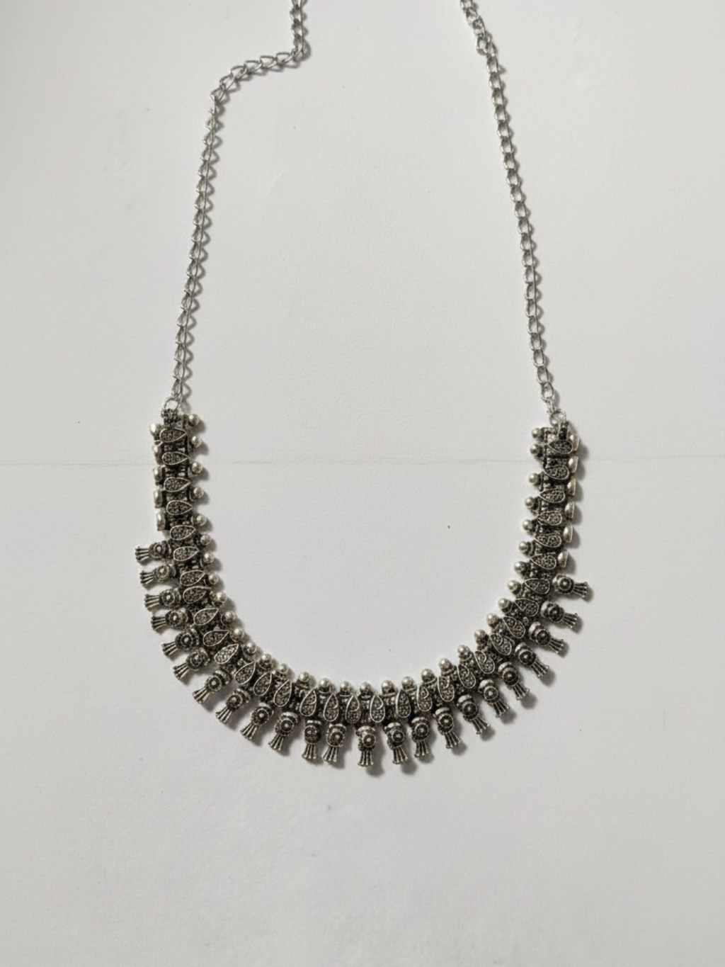 Ethnic Oxidized Silver Brass Long Statement Necklace for Women & Girls