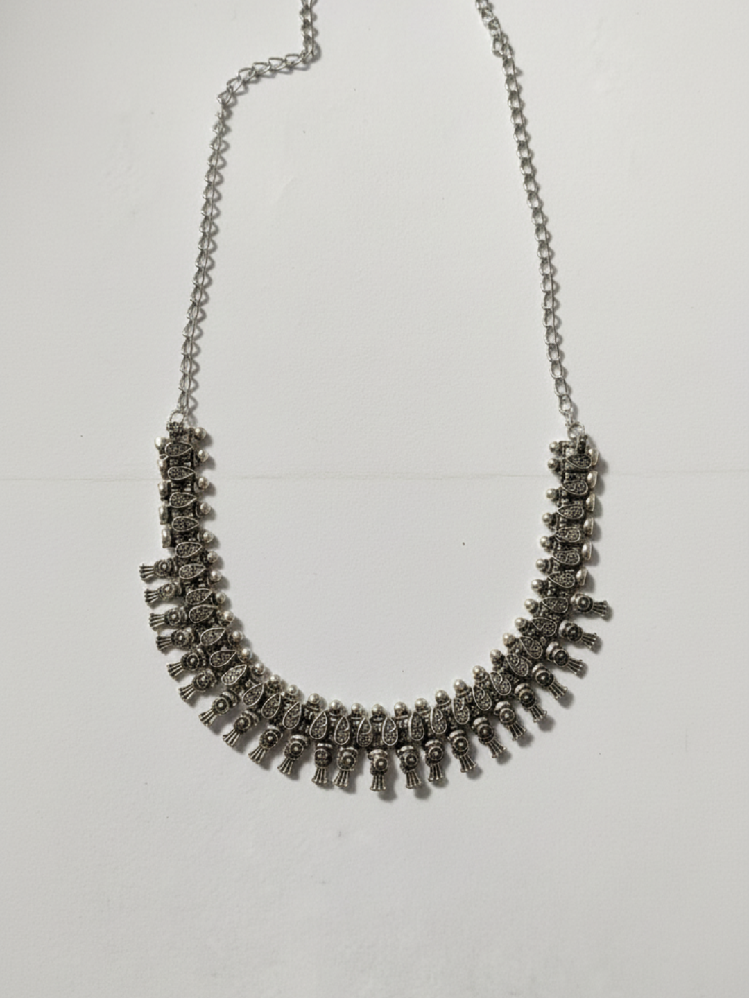 Ethnic Oxidized Silver Brass Long Statement Necklace for Women & Girls