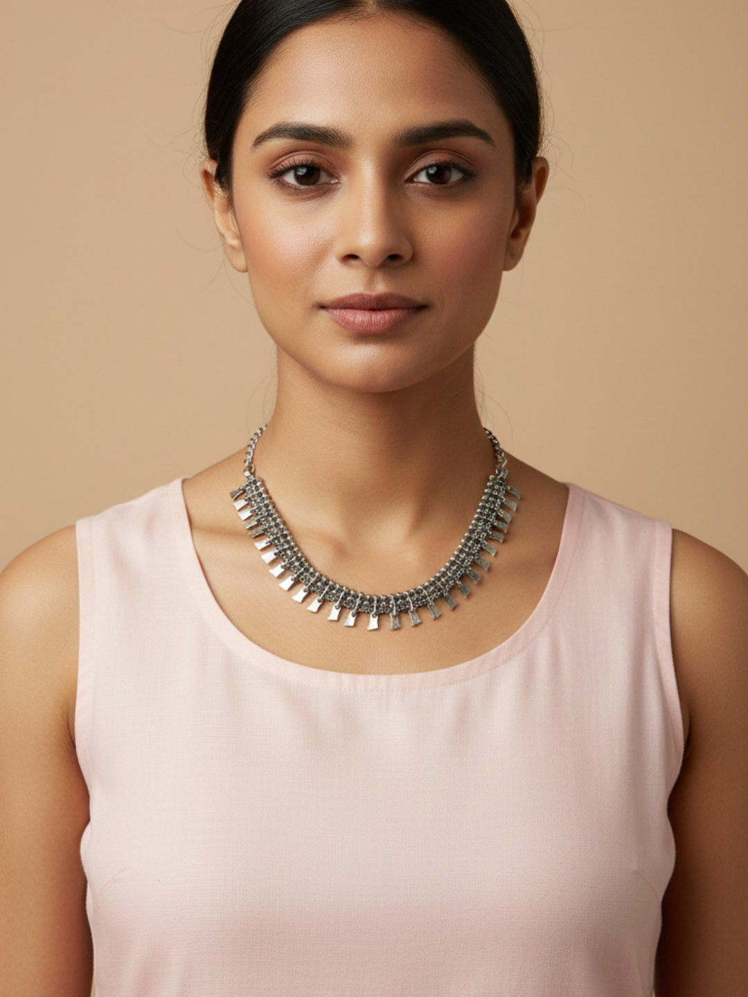 Oxidized Silver Brass Wedding Wear Statement Necklace