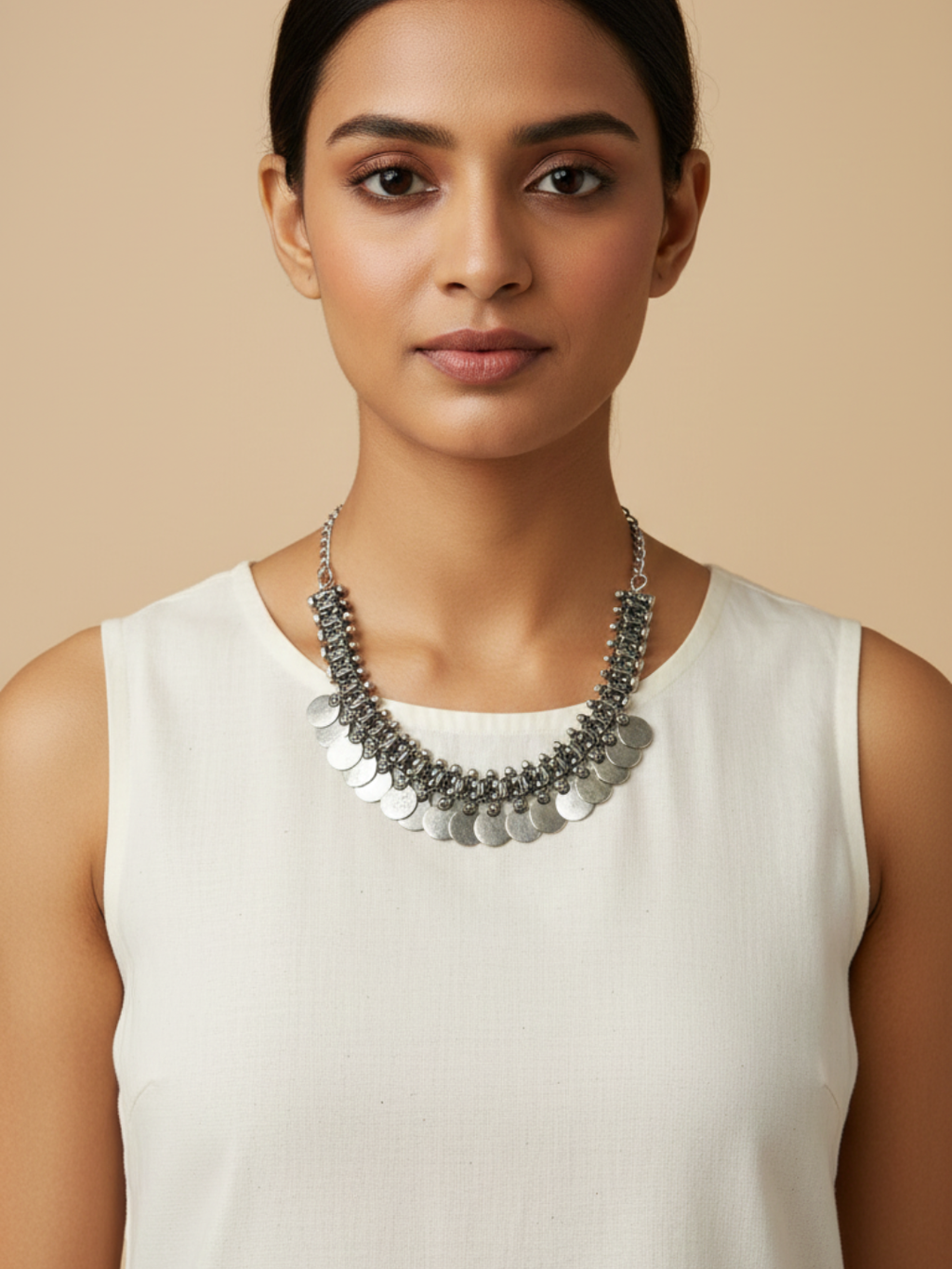 Handmade Silver-Plated Oxidized Brass Necklace - Tribal Statement Jewelry for Women