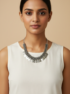 Handmade Silver-Plated Oxidized Brass Necklace - Tribal Statement Jewelry for Women