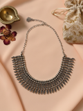 traditional oxidized silver plated brass choker necklace with paisley (mango) drop pattern