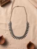 Silver Plated Brass Traditional Long Necklace with Metal Leaf Drops for Women & Girls