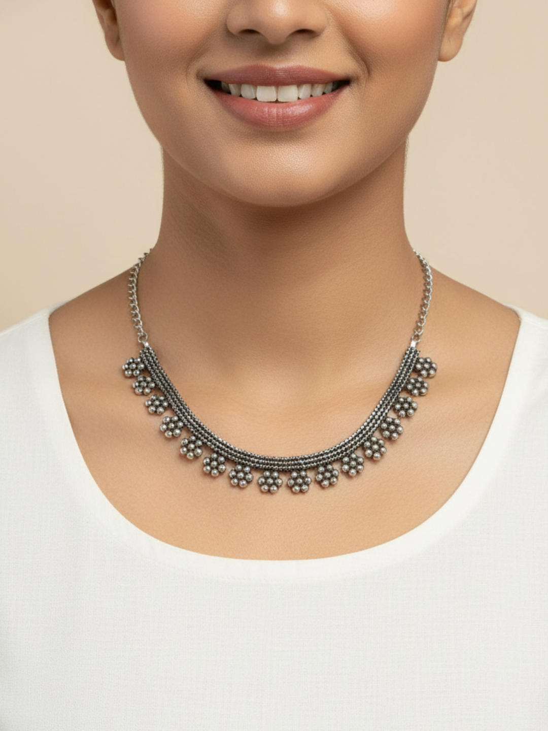 Traditional Silver Plated Oxidized Brass Statement Jewellery Necklace