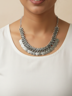 Oxidized Silver Plated Brass Heavy Coin Layered Statement Necklace for Women & Girls