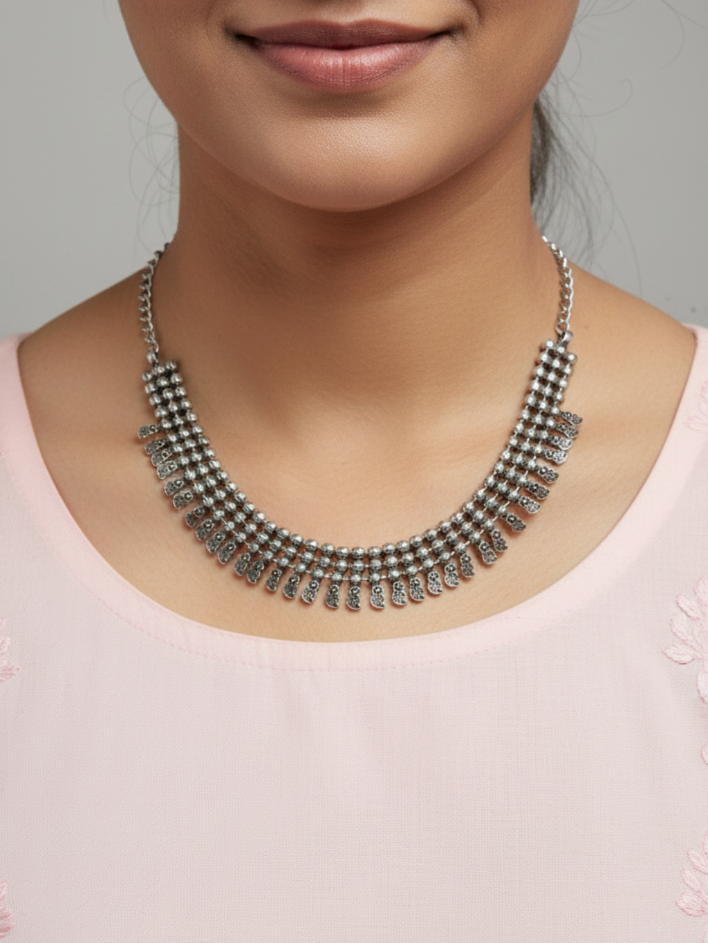 Oxidized Silver Brass Classic Ethnic Necklace for Women & Girls
