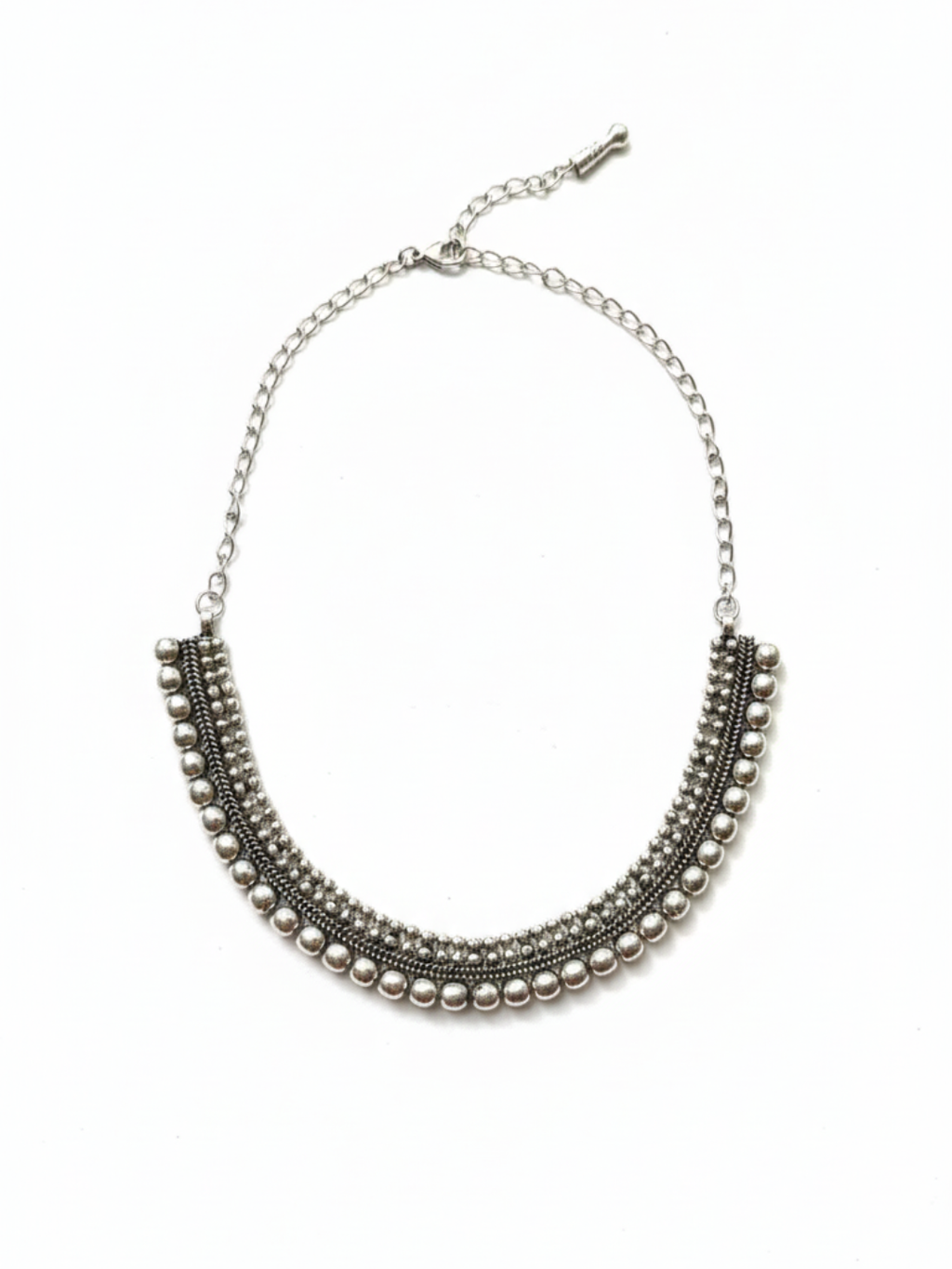 Oxidised Silver Finish Brass Necklace with Silver Beads | Traditional & Party Wear