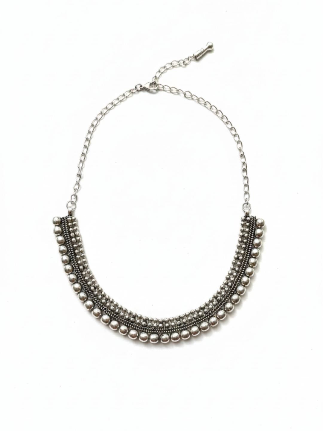 Oxidised Silver Finish Brass Necklace with Silver Beads | Traditional & Party Wear