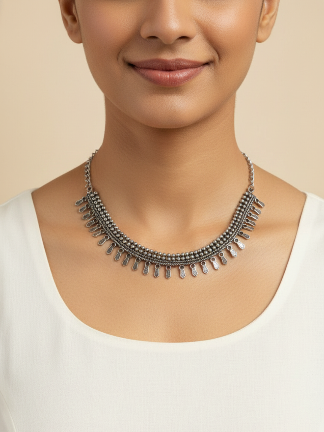 Oxidized Silver Plated Brass Traditional Statement Necklace for Women & Girls