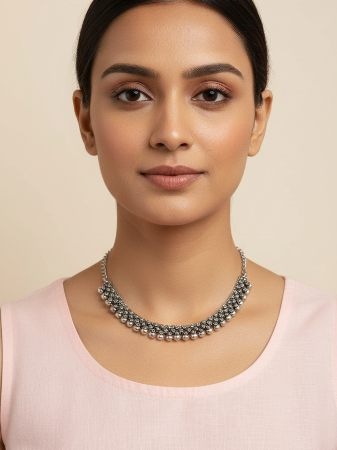 Silver Plated Oxidized Brass Ethnic Party Wear Necklace for Women