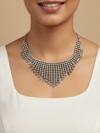Silver-Plated Brass Teardrop Fringe Necklace - Handmade Oxidized