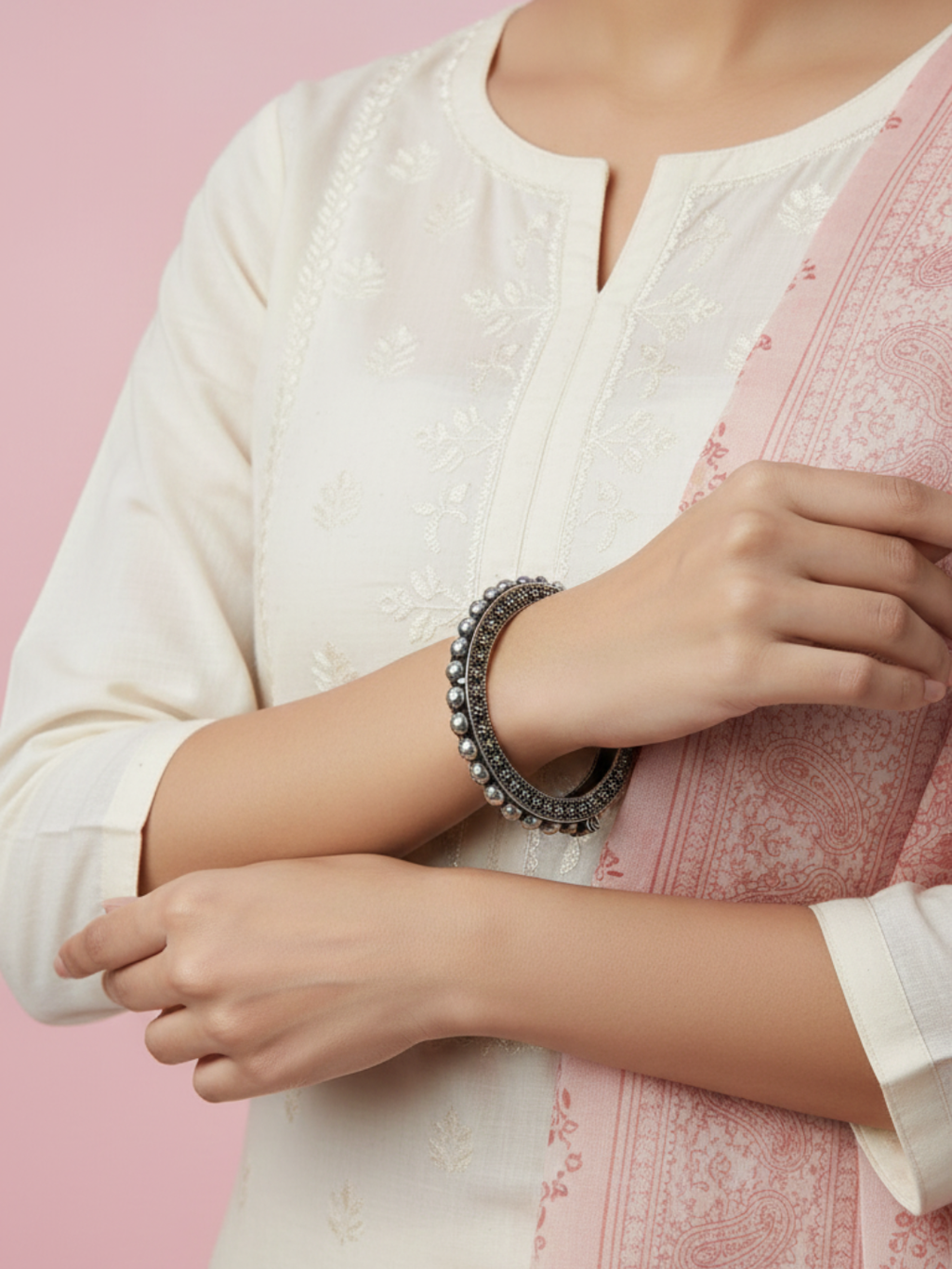 Statement Traditional Silver Finish Brass Bangles