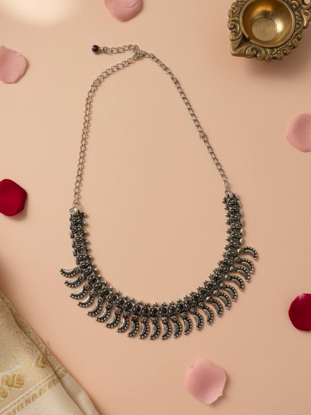 Women’s Oxidised Silver Finish Leaf Design Statement Necklace | Festive & Ethnic Wear