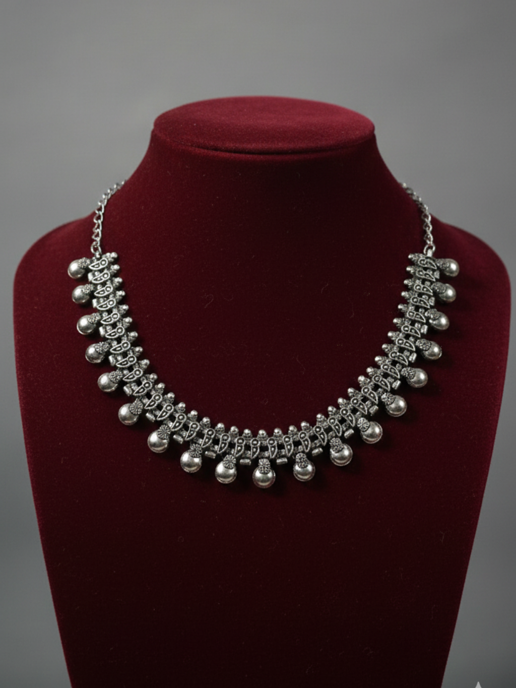 Traditional Oxidized Silver Plated Brass Party Wear Choker Necklace