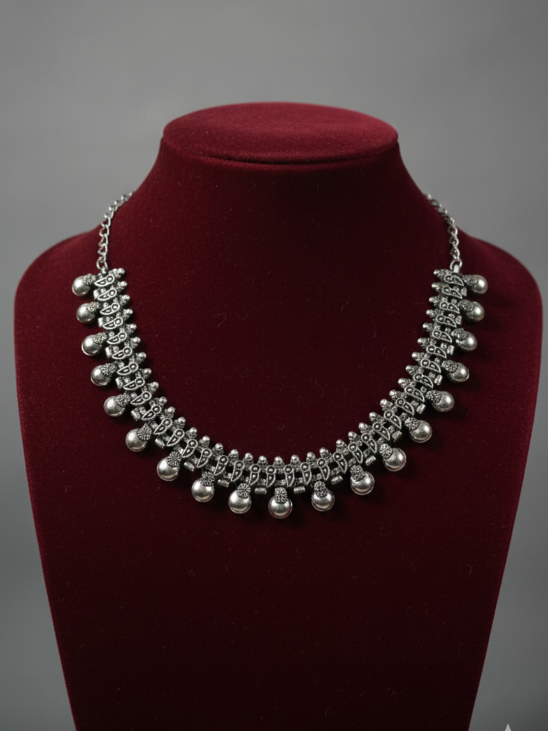 Traditional Oxidized Silver Plated Brass Party Wear Choker Necklace