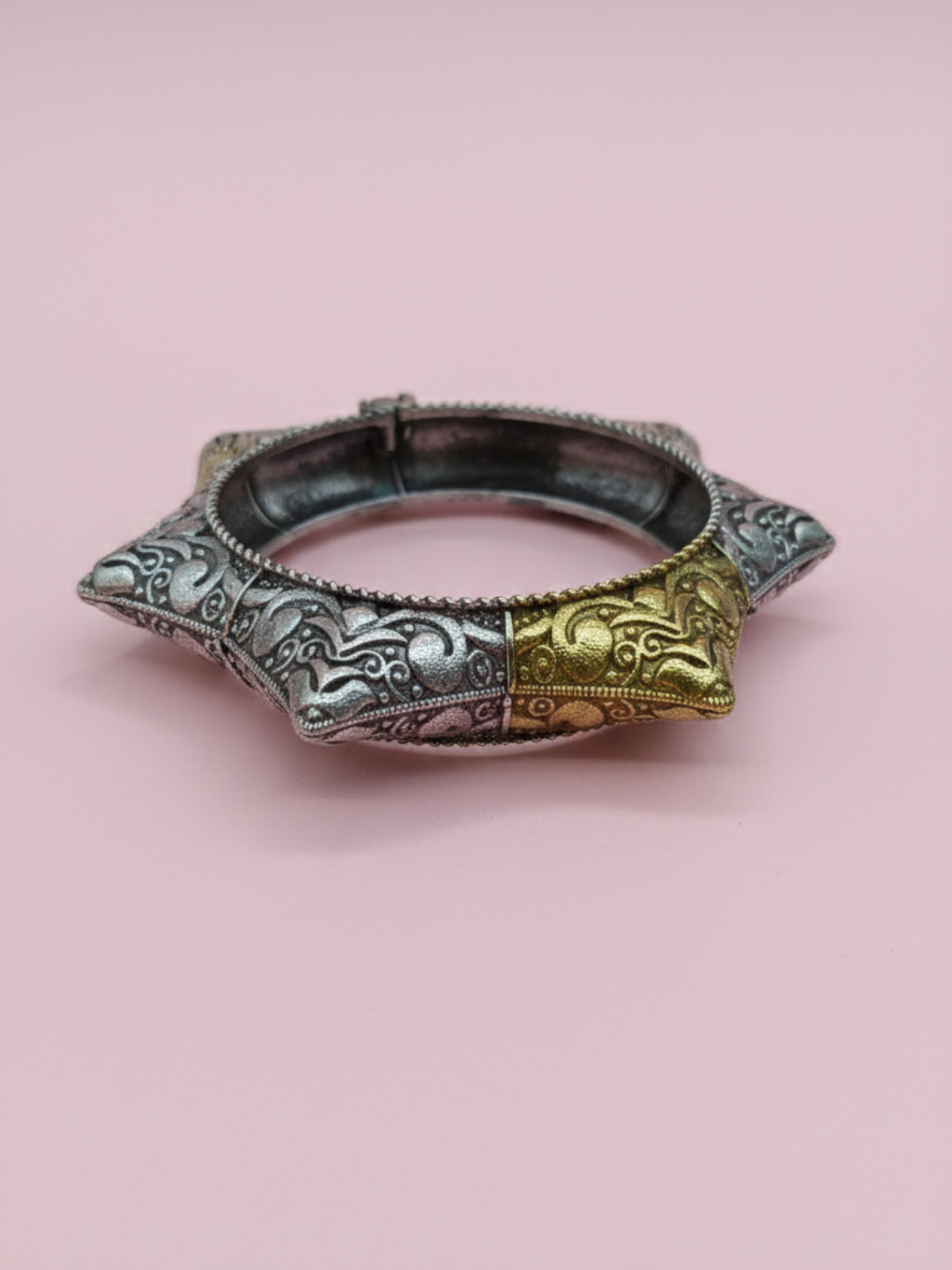 Silver Oxidized Brass Vintage Tribal Bangle for Women