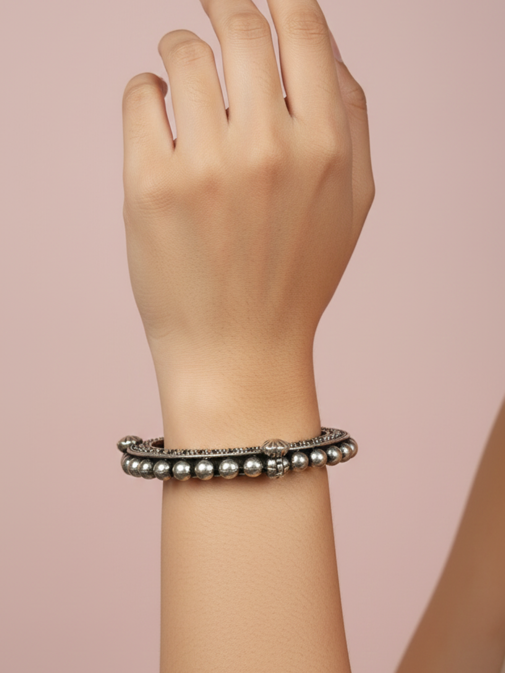 Silver Oxidized Brass Vintage Bangle for Women