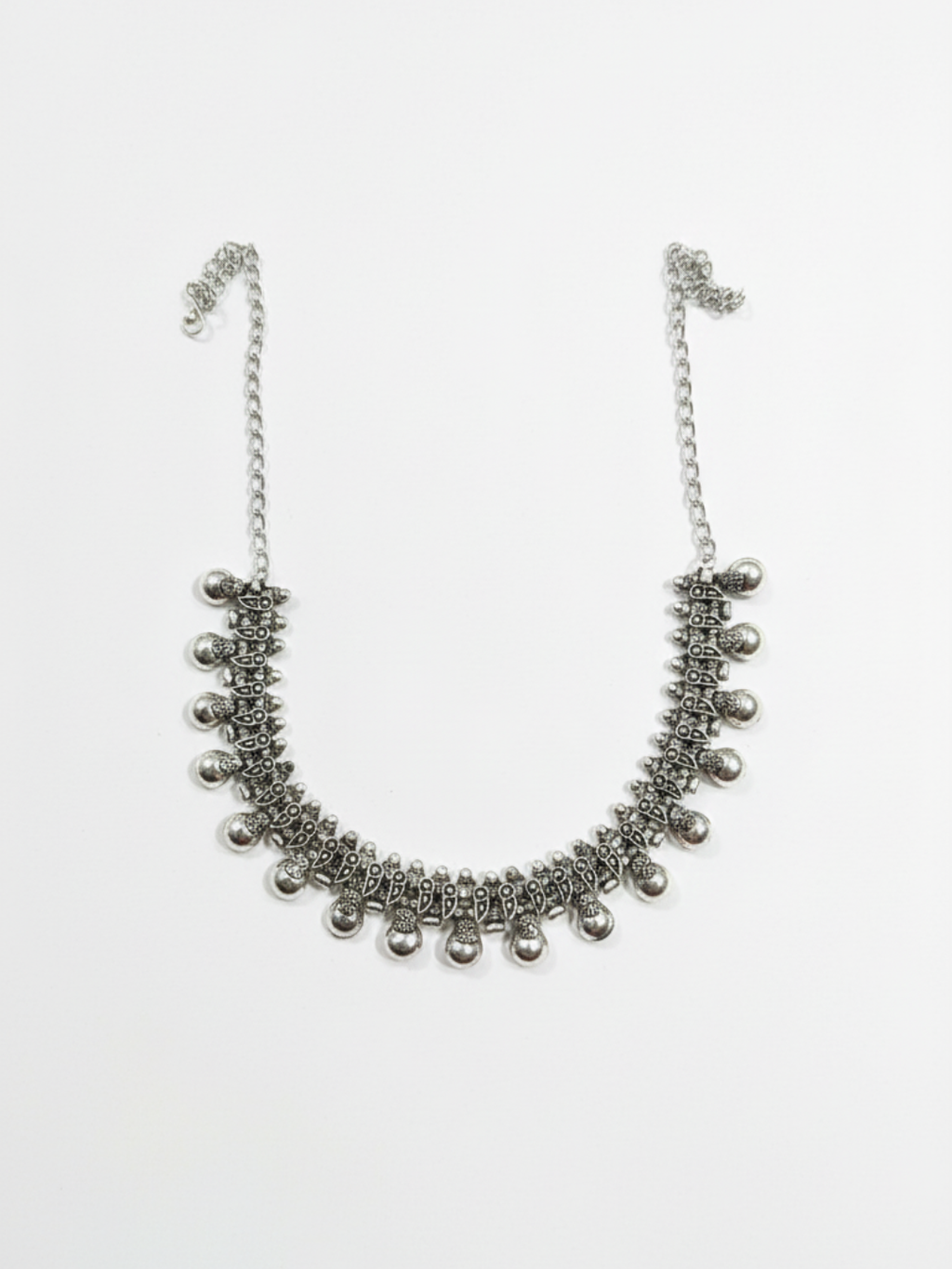 Traditional Oxidized Silver Plated Brass Party Wear Choker Necklace