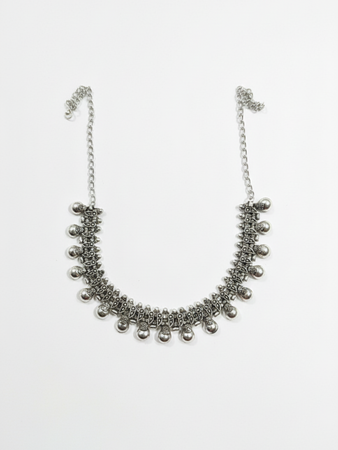 Traditional Oxidized Silver Plated Brass Party Wear Choker Necklace