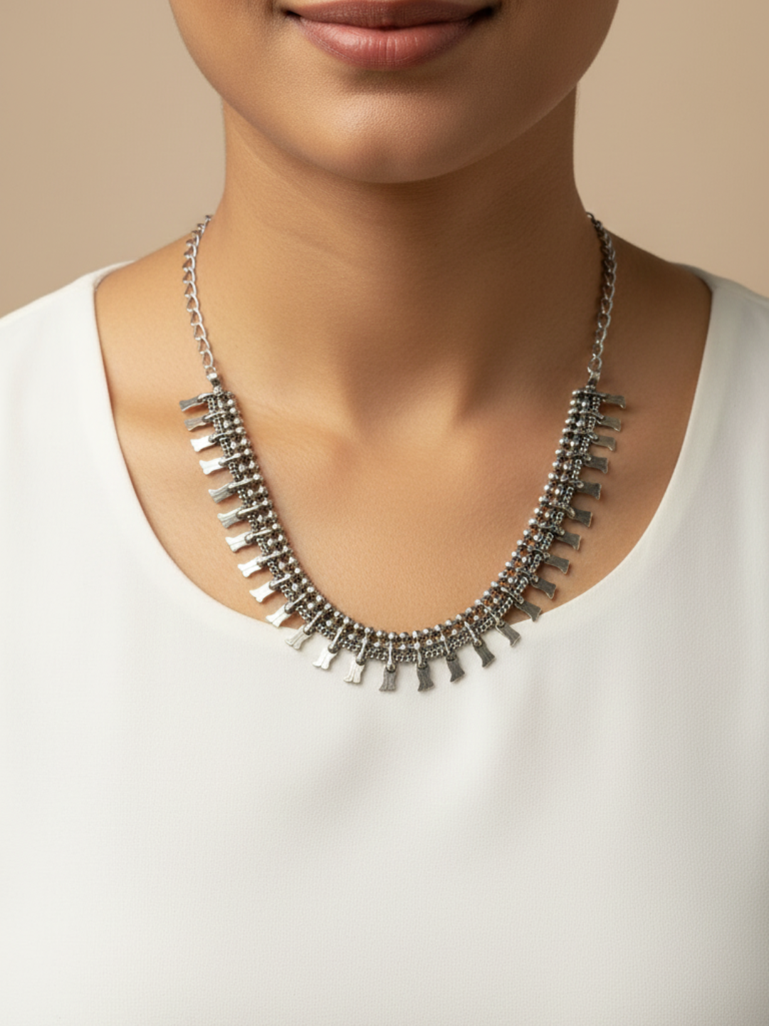 Oxidized Silver Brass Wedding Wear Statement Necklace