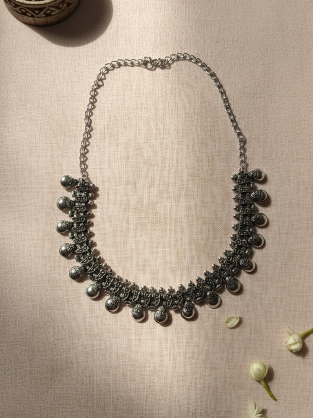 Traditional Oxidized Silver Plated Brass Party Wear Choker Necklace