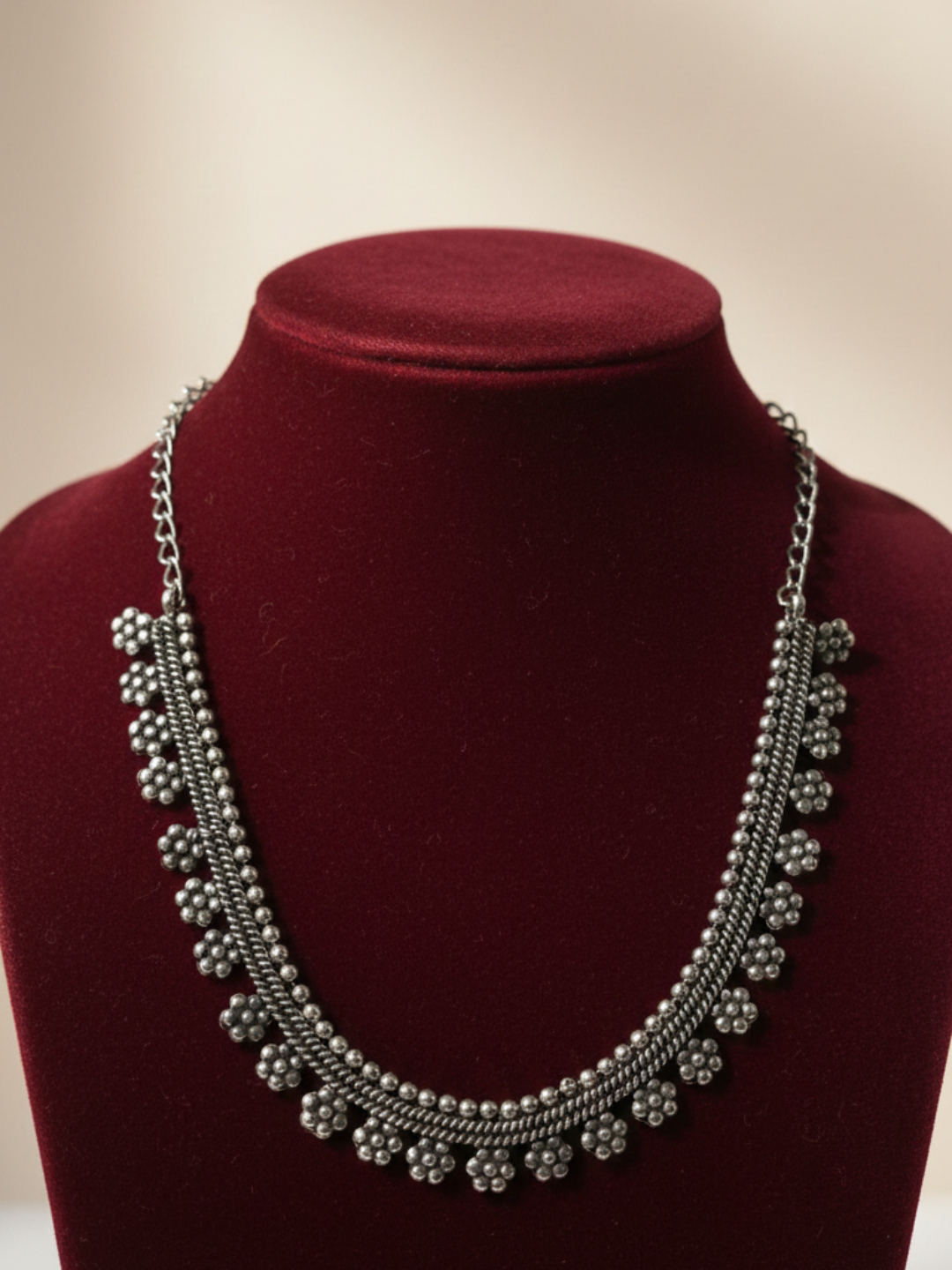 Antique Silver Oxidized Trible Choker