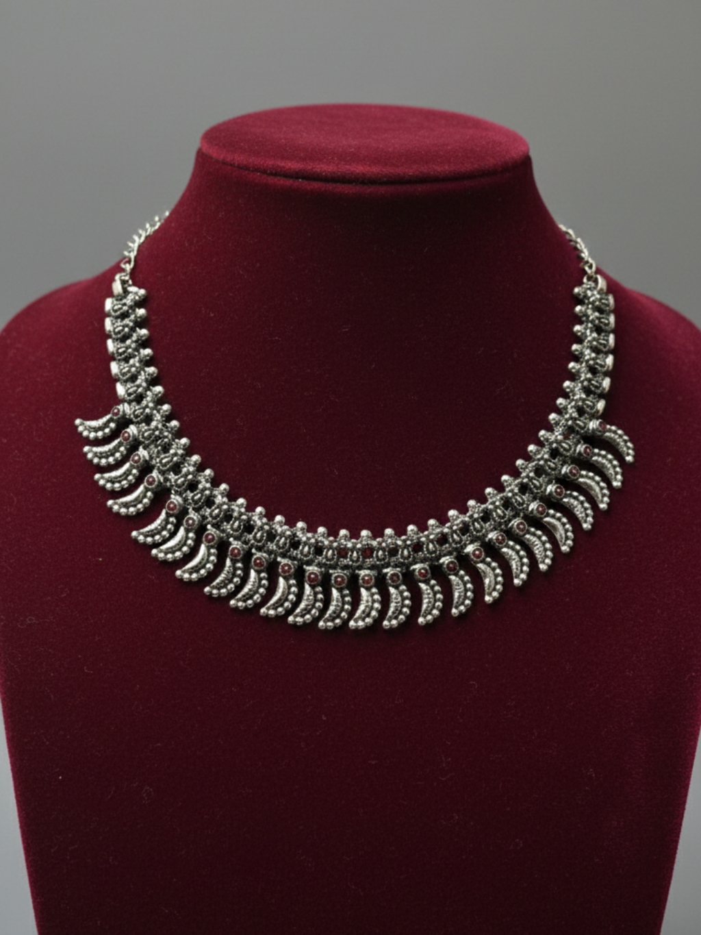 Women’s Oxidised Silver Finish Leaf Design Statement Necklace | Festive & Ethnic Wear