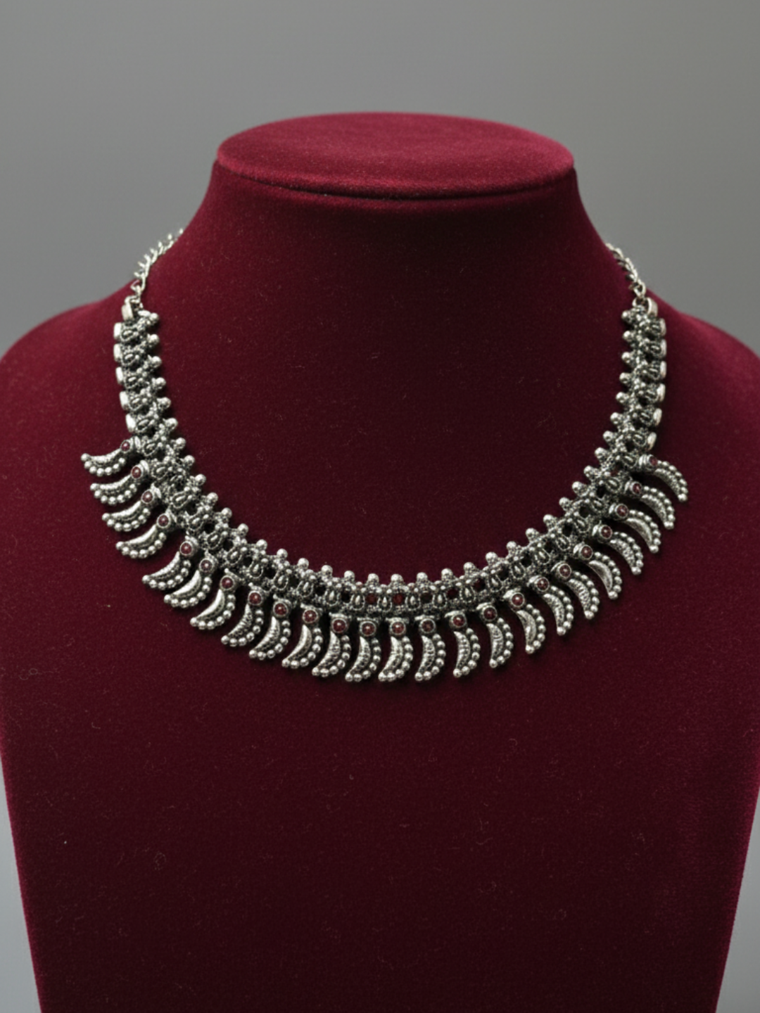 Women’s Oxidised Silver Finish Leaf Design Statement Necklace | Festive & Ethnic Wear
