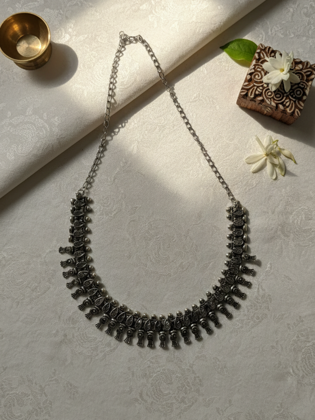 Ethnic Oxidized Silver Brass Long Statement Necklace for Women & Girls