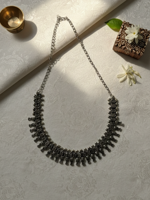 Ethnic Oxidized Silver Brass Long Statement Necklace for Women & Girls