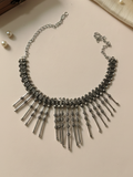 Women’s Oxidised Silver Finish Metal Beads Necklace | Ethnic Fringe Statement Jewellery