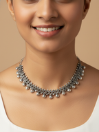 Traditional Oxidized Silver Plated Brass Party Wear Choker Necklace