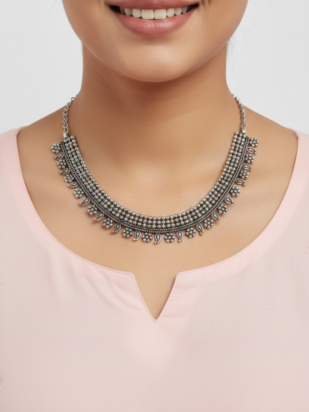 Oxidized Silver Brass Heritage Style Necklace for Women