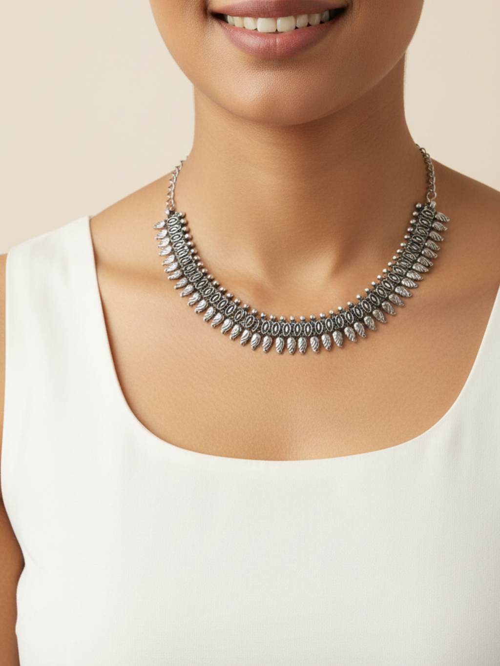 Designer Ethnic Oxidized Silver Plated Brass Fashion Necklace