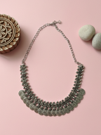 Oxidized Silver Plated Brass Heavy Coin Layered Statement Necklace for Women & Girls