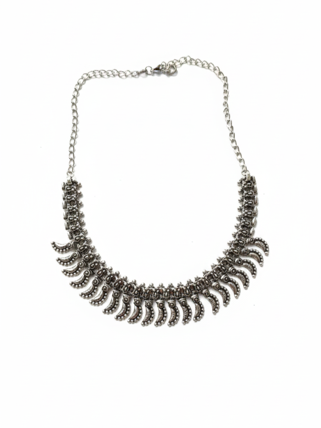 Women’s Oxidised Silver Finish Leaf Design Statement Necklace | Festive & Ethnic Wear
