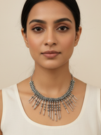 Women’s Oxidised Silver Finish Metal Beads Necklace | Ethnic Fringe Statement Jewellery