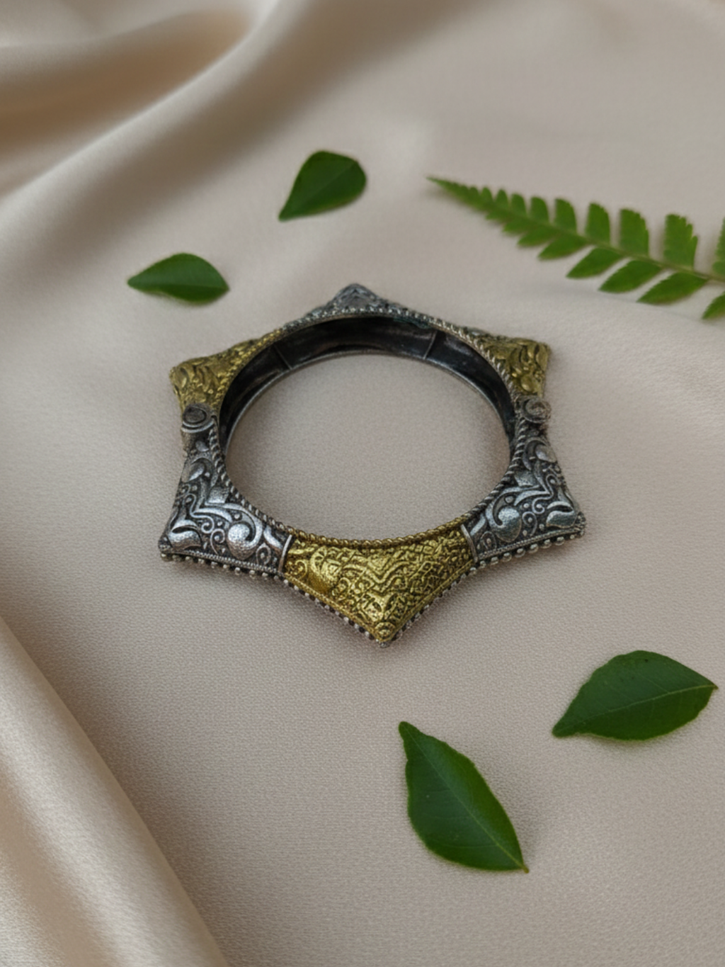Heritage Bloom Gold-Silver Brass Bracelet