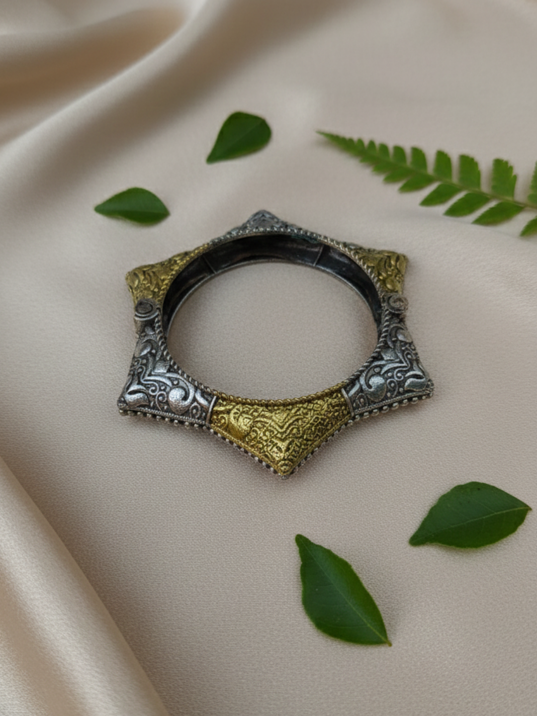 Heritage Bloom Gold-Silver Brass Bracelet