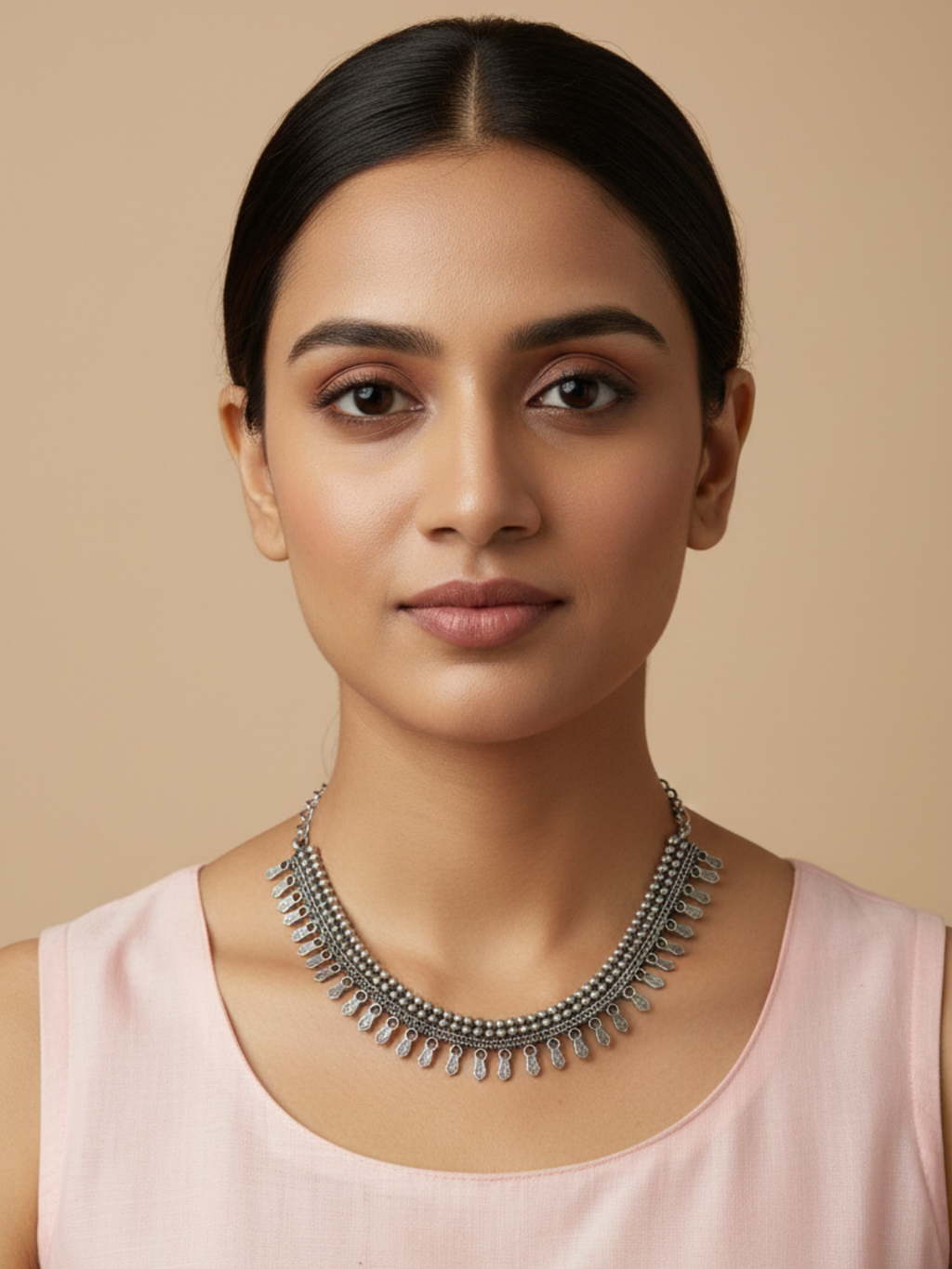 Oxidized Silver Plated Brass Traditional Statement Necklace for Women & Girls