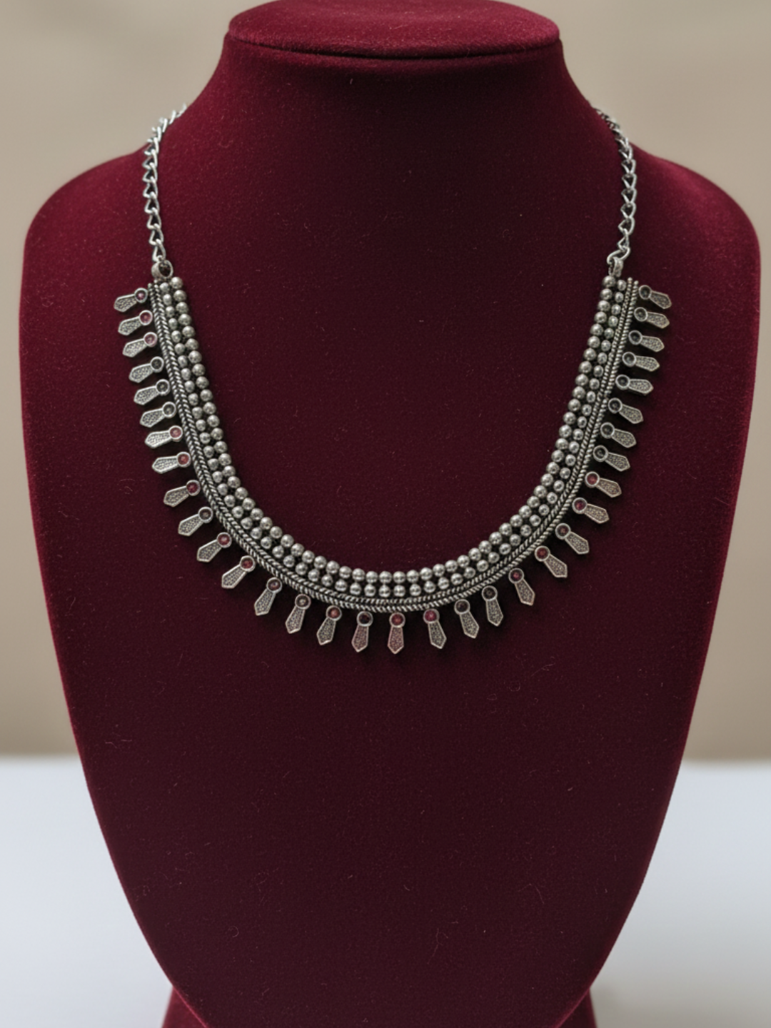 Oxidized Silver Plated Brass Traditional Statement Necklace for Women & Girls