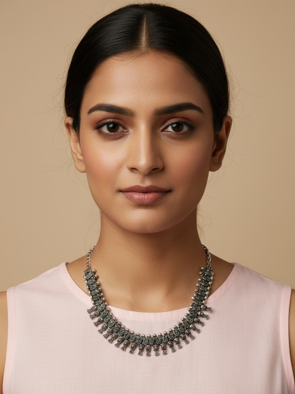 Ethnic Oxidized Silver Brass Long Statement Necklace for Women & Girls